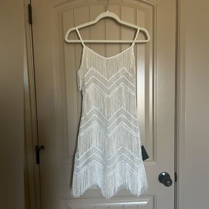 Shake it Off White Sequin Fringe Sleeveless Mini Dress